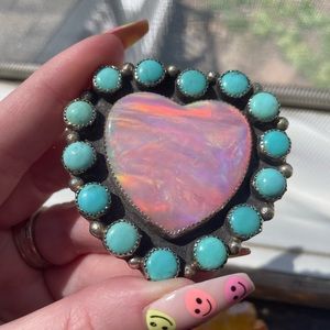 M&S galaxy and turquoise heart ring size 7 Native American stamped